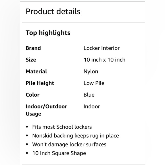 103. Kids School Locker Fur Rug Carpet by Locker Interior - Blue, 10 inch square - Picture 2 of 8